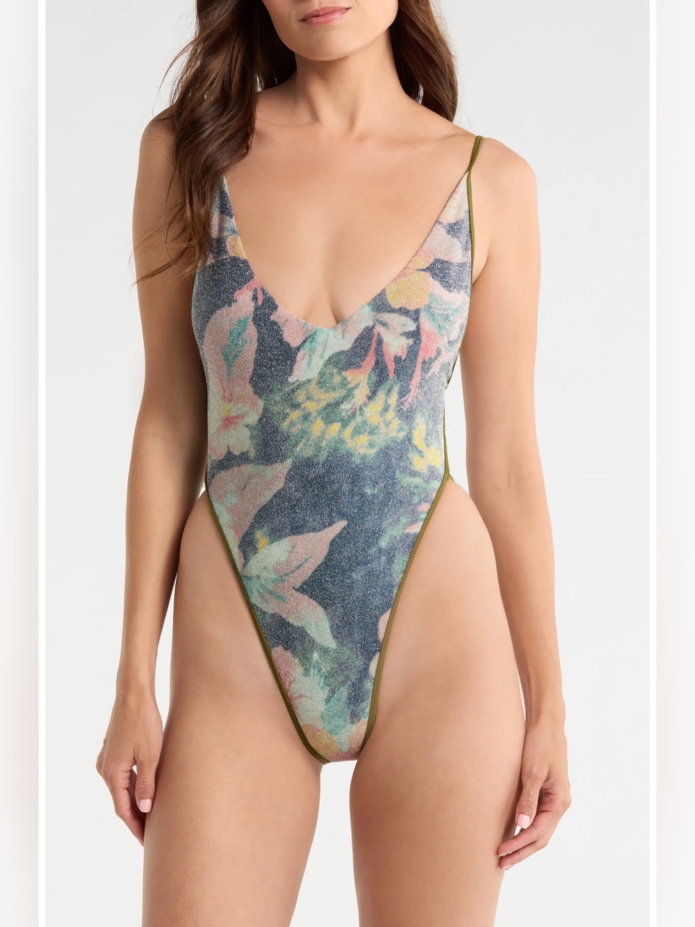 Amber Metallic Printed One-Piece Swimsuit Floral Riot NWT